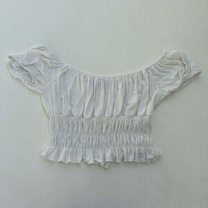 HYFVE White Smocked Crop Top Women’s M Off Shoulder Ruffle Hem Peasant Style